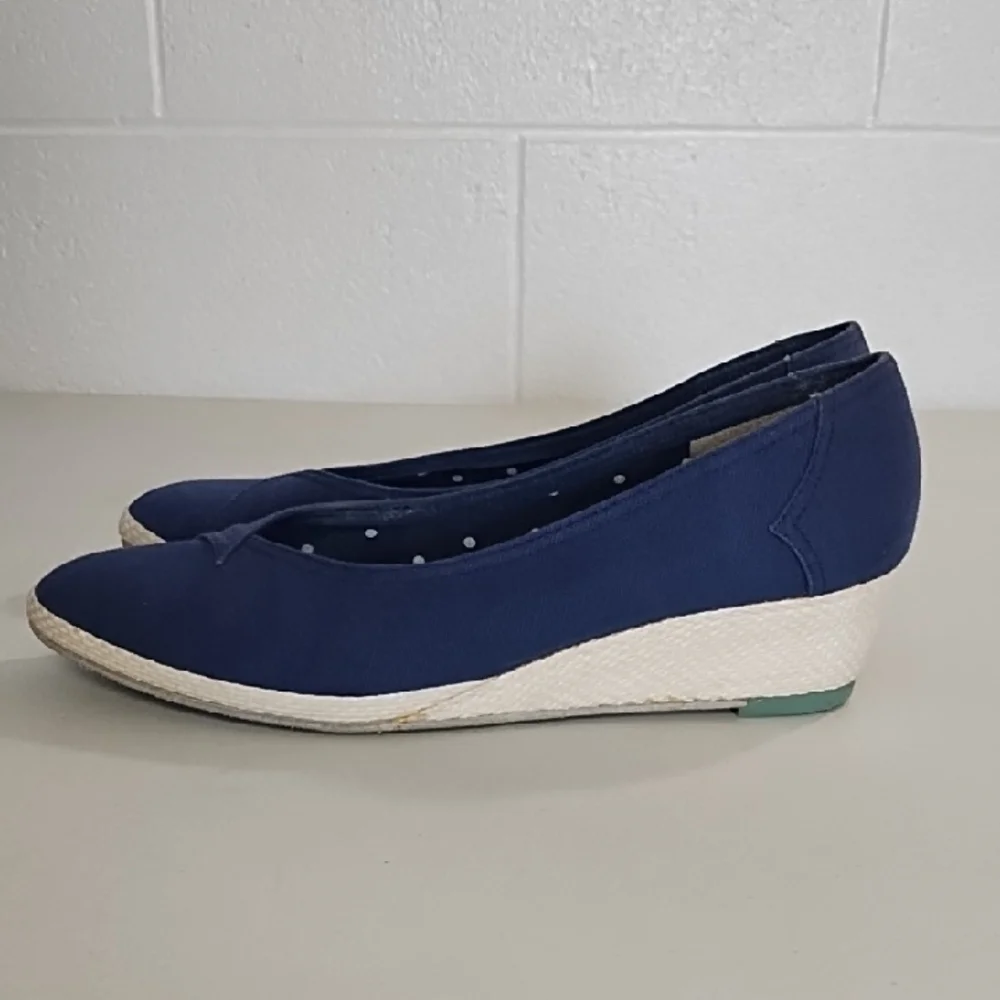 Casual Navy Canvas Espadrilles with Roped Low Wedge Heel Shoes